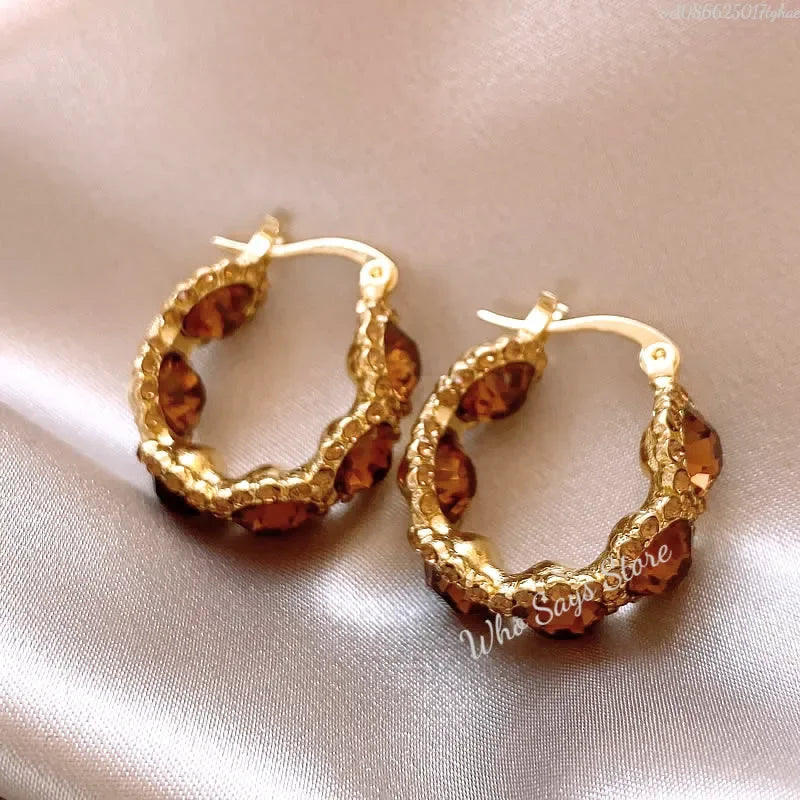 Round Zirconia Hoop Earrings