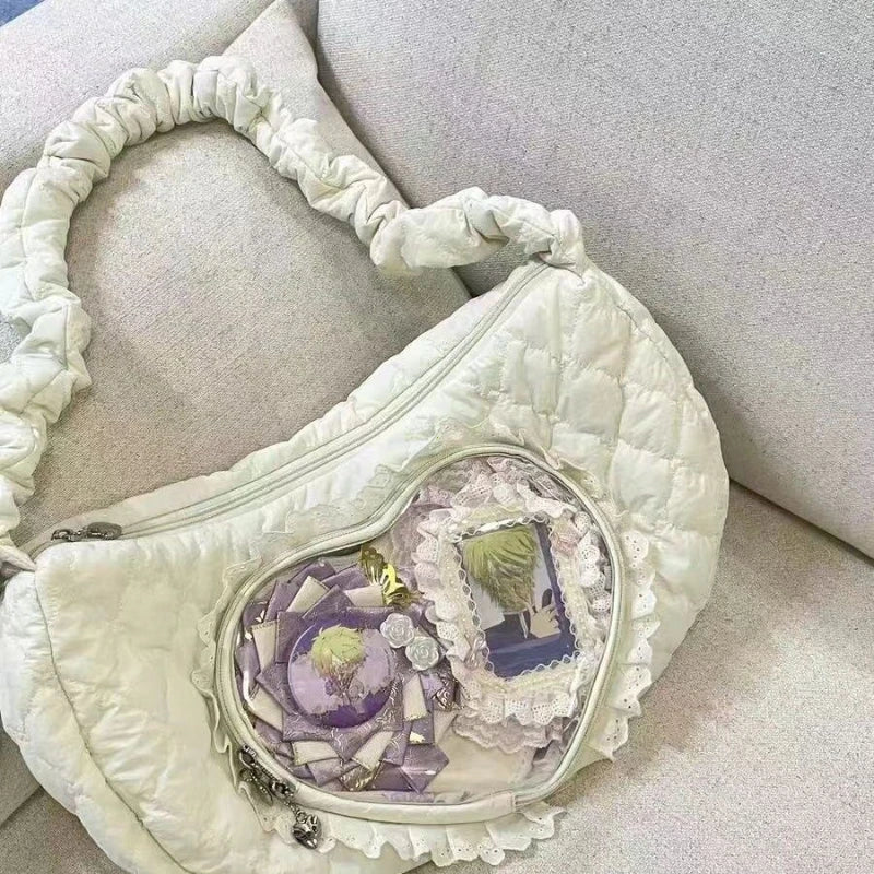 Pink pleated heart bag