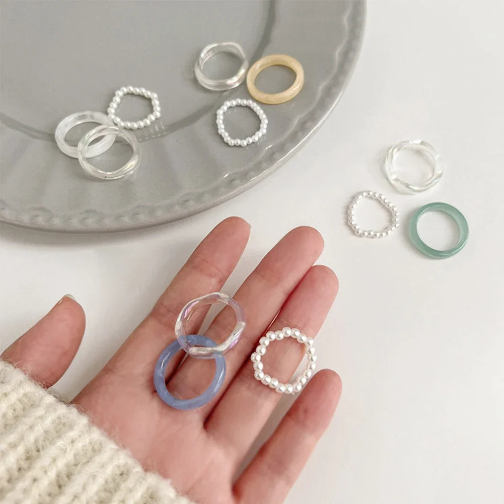 3Pcs/set Korean Colorful Resin Rings For Women Girls Vintage Simple Acrylic Rings Set Fashion Jewelry Accessories Party Gifts