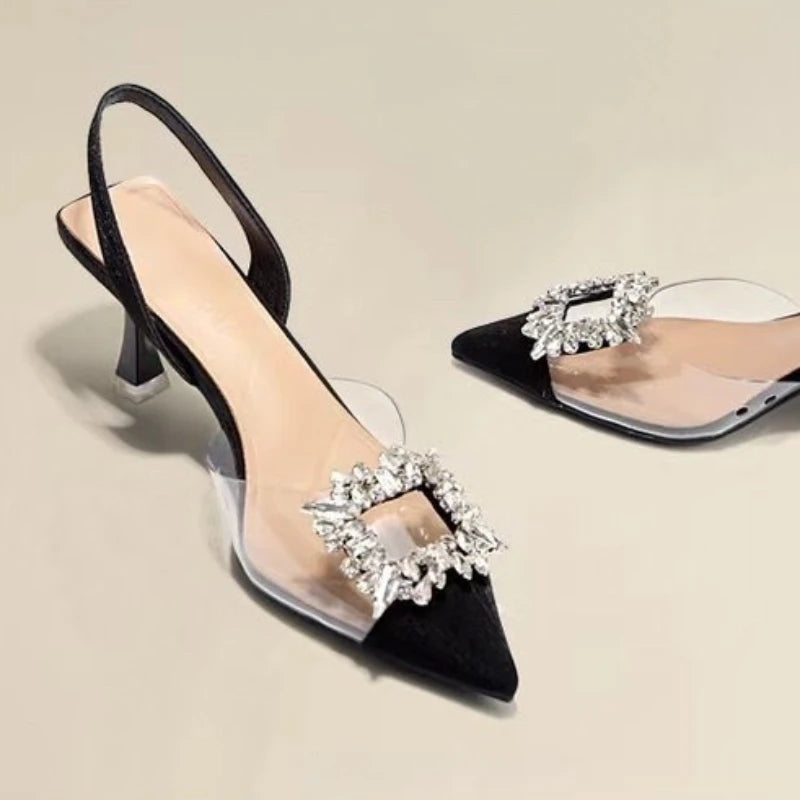 comfortable crystal Transparent heels