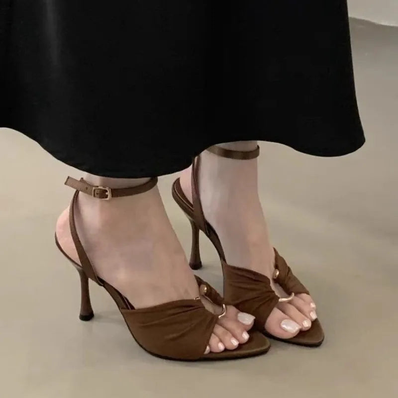 tan ankle strap stiletto sandals