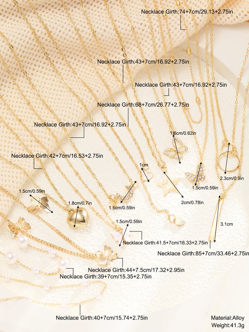 Women zircon necklaces 11 PCs set