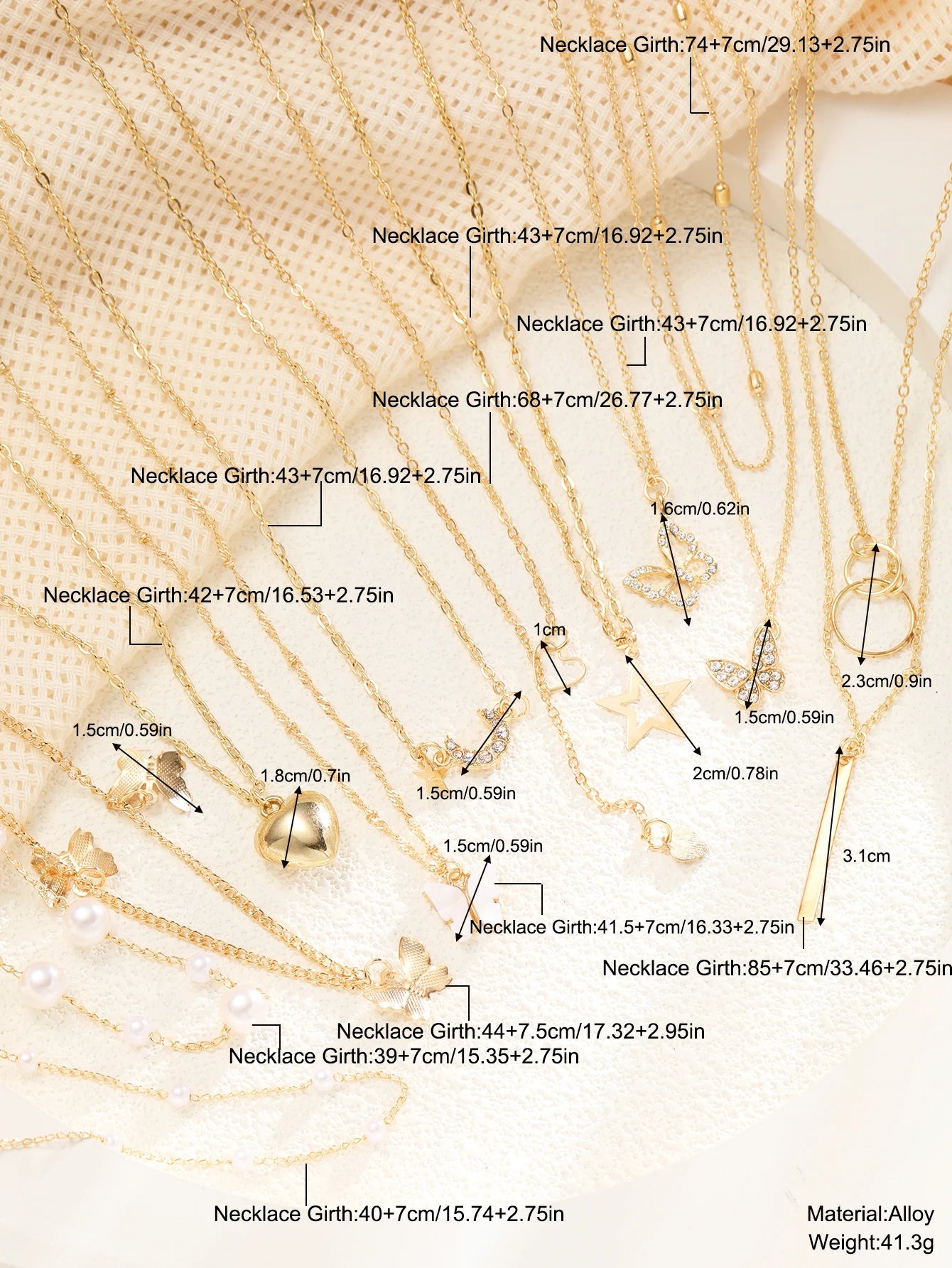 Women zircon necklaces 11 PCs set