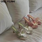 Oulylan High Heels Slippers Casual Summer Women's Shoes Luxury Women's High Heels Sandals Elegant Style Flower Toe