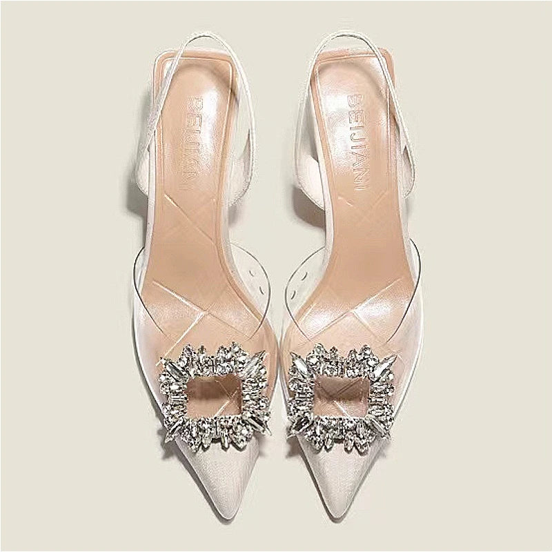 comfortable crystal Transparent heels