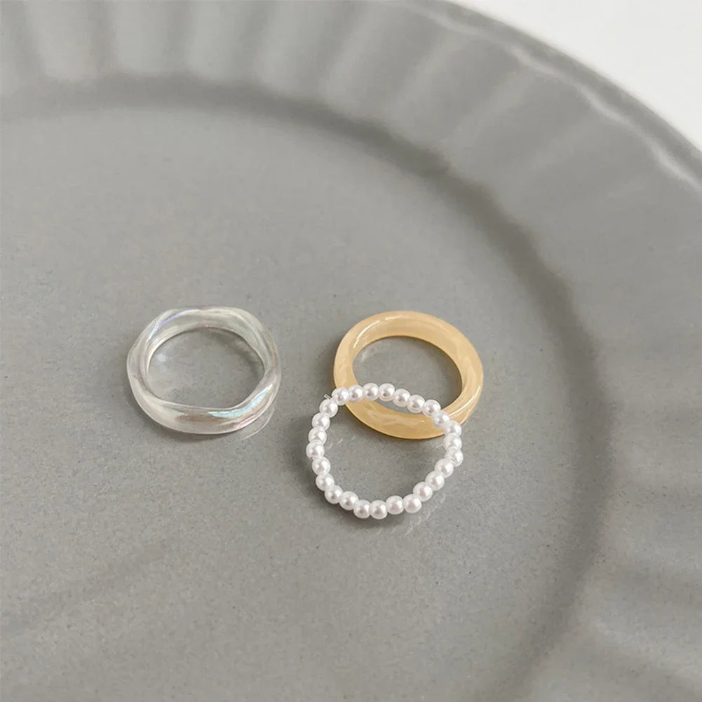 3Pcs/set Korean Colorful Resin Rings For Women Girls Vintage Simple Acrylic Rings Set Fashion Jewelry Accessories Party Gifts
