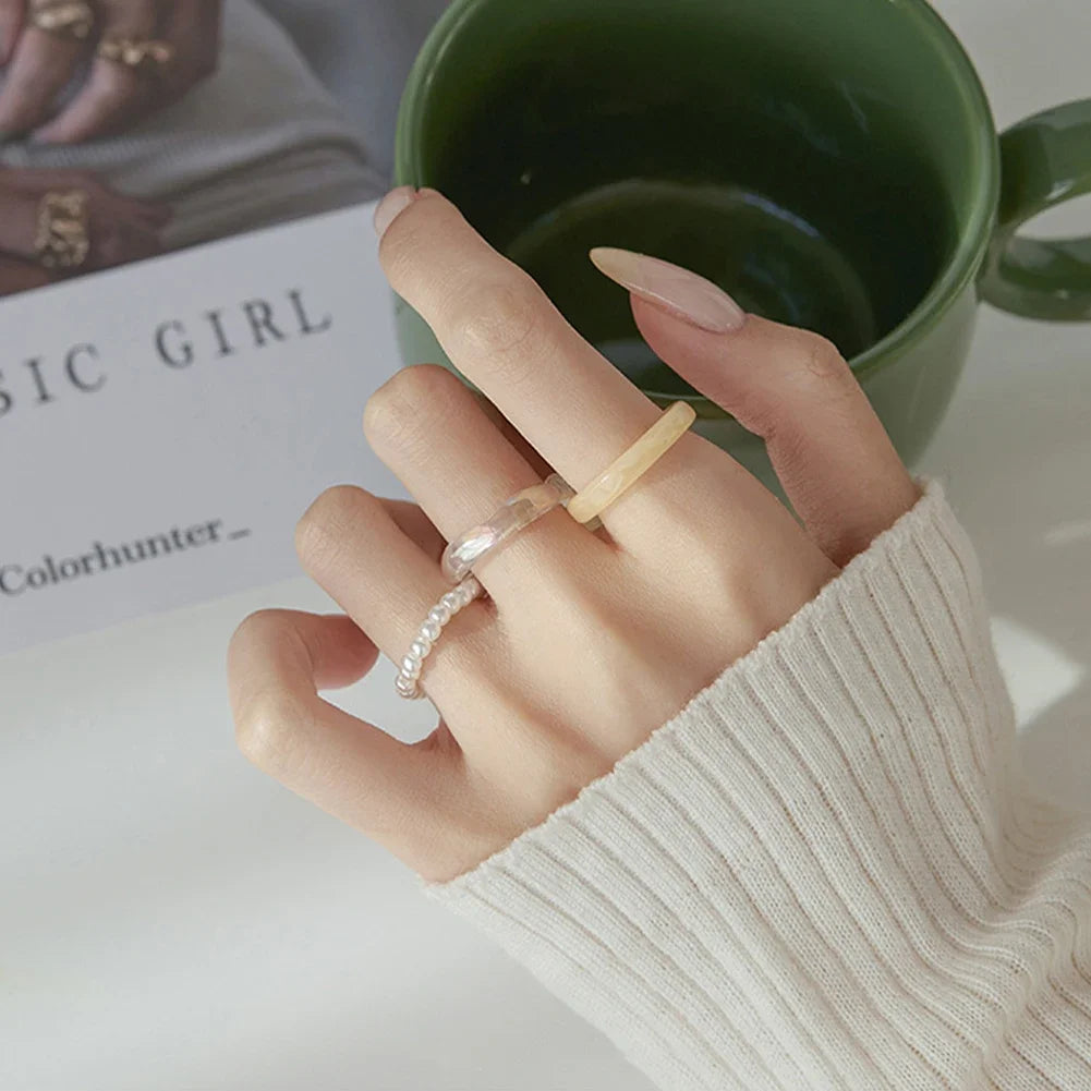 3Pcs/set Korean Colorful Resin Rings For Women Girls Vintage Simple Acrylic Rings Set Fashion Jewelry Accessories Party Gifts