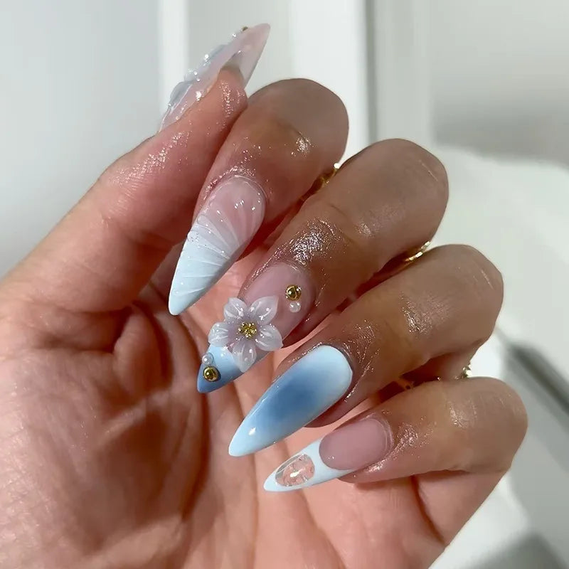 White blue Gradient Nails