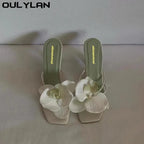 Oulylan High Heels Slippers Casual Summer Women's Shoes Luxury Women's High Heels Sandals Elegant Style Flower Toe