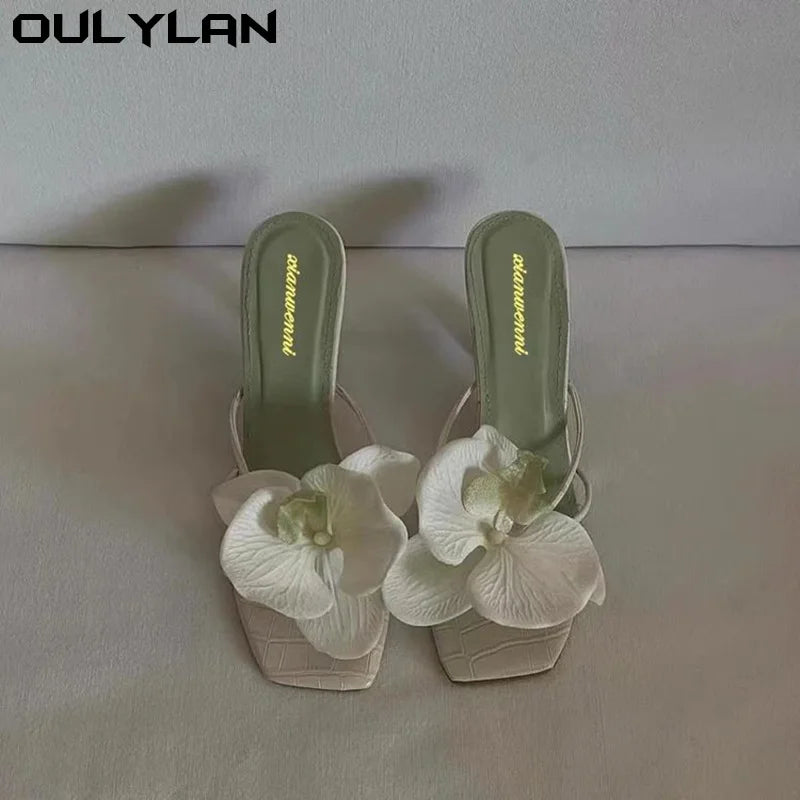 Oulylan High Heels Slippers Casual Summer Women's Shoes Luxury Women's High Heels Sandals Elegant Style Flower Toe