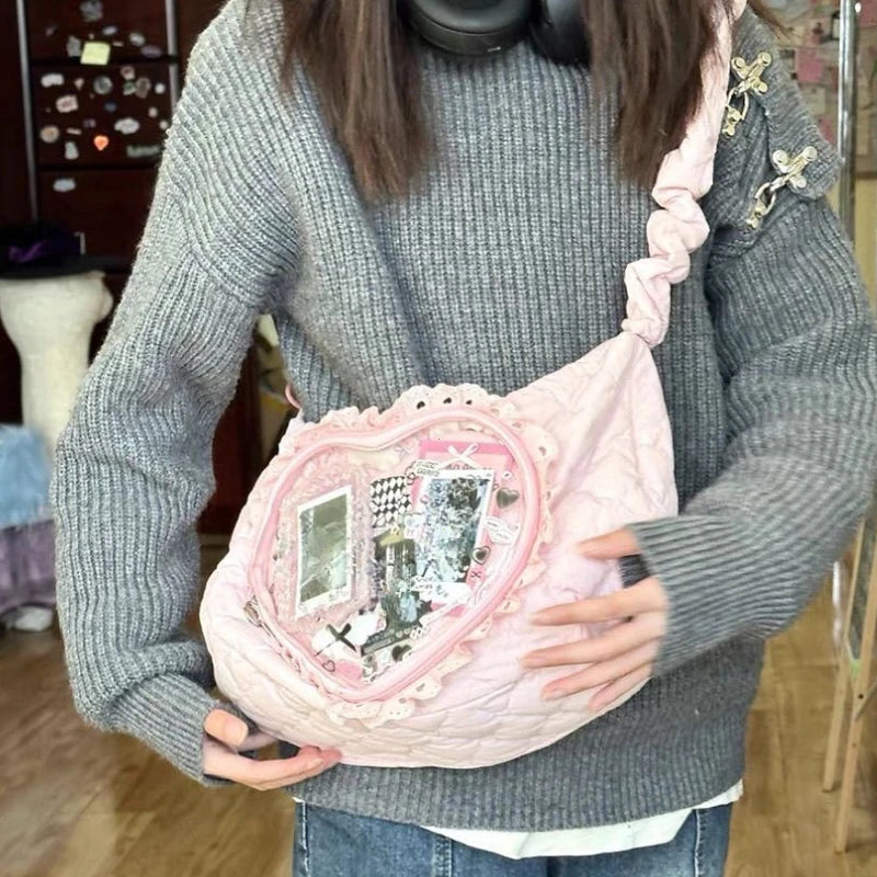 Pink pleated heart bag