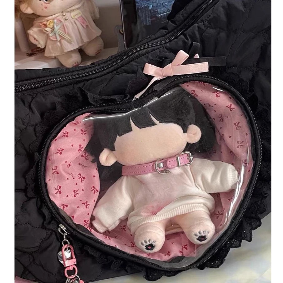 Pink pleated heart bag